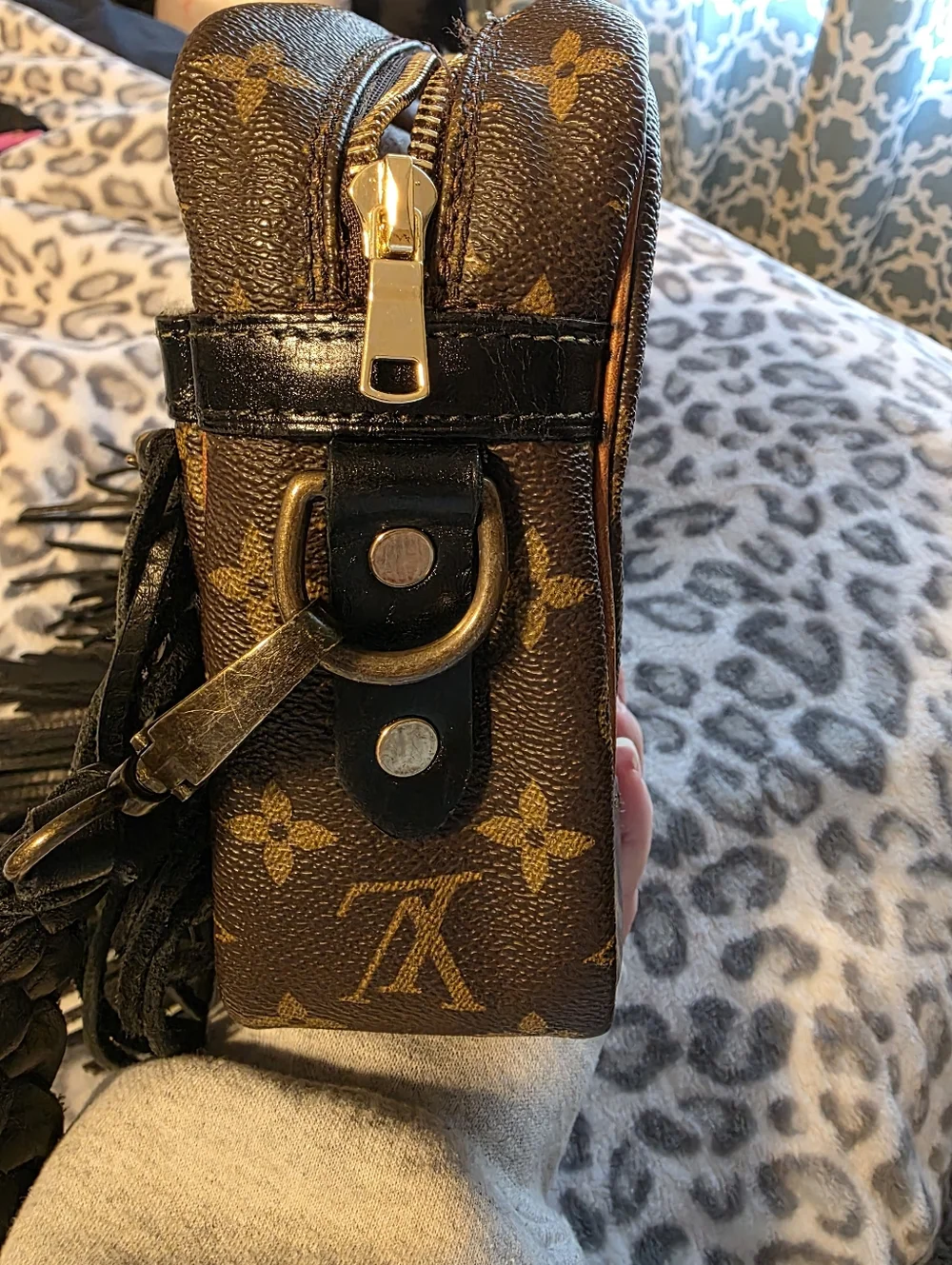 Vintage Boho Bag Monogram Fringe Crossbody with Black Strap - Picture 5 of 10